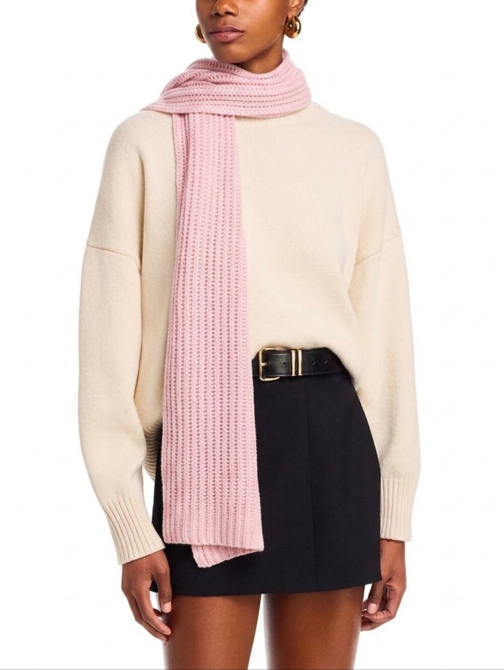 NWT C by Bloomingdale's 100% Cashmere Ribbed Scarf Powder Pink O/S